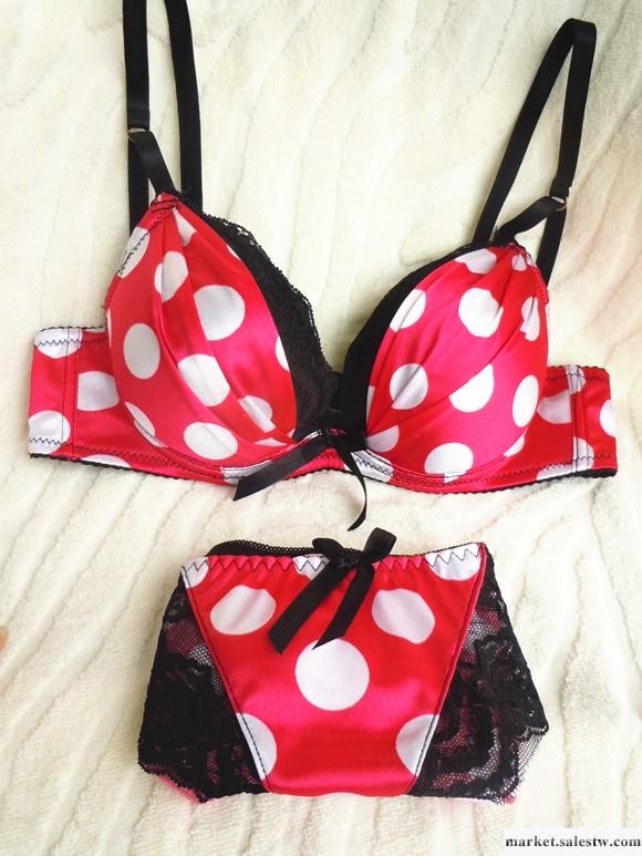 供應日系少女公文文胸內衣套裝  波點蕾絲套裝 復古性感聚攏文胸工廠,批發,進口,代購