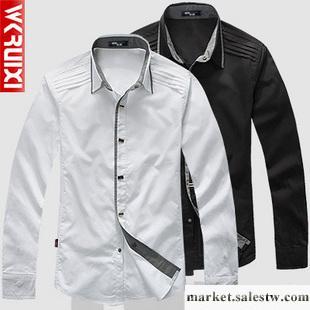 供應2011秋裝新款韓版男式襯衫純棉男士長袖襯衫 男 長袖修身白色襯衫工廠,批發,進口,代購