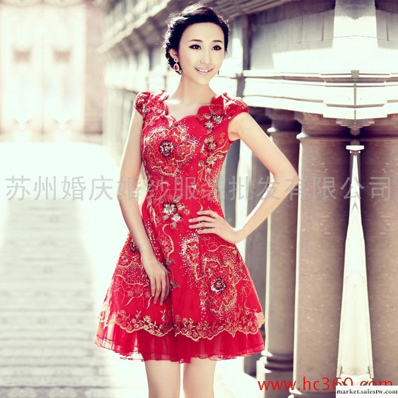 名門新娘婚紗禮服 短款紅色旗袍 改良旗袍 2012最新款旗袍852工廠,批發,進口,代購