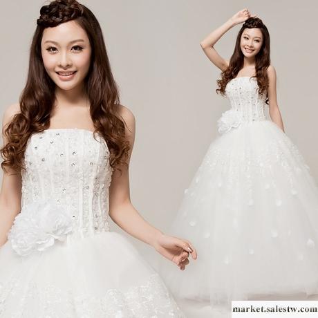 供應婚紗禮服2012最新款 韓式甜美公主抹胸婚紗 韓版花朵綁帶齊地婚工廠,批發,進口,代購