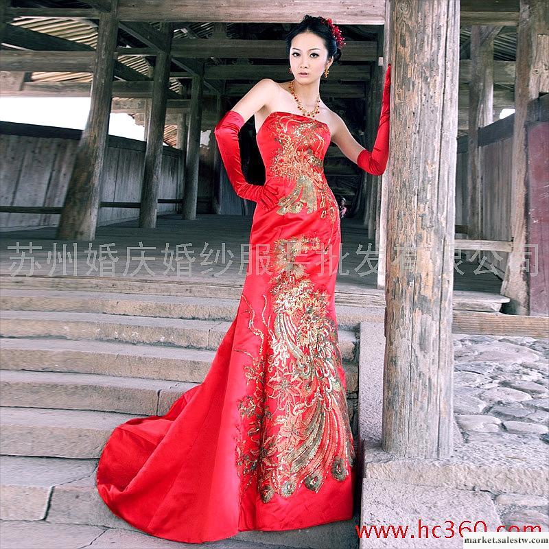 名門新娘 結婚禮服抹胸 敬酒服 長款 小拖尾婚紗禮服 2012新款768工廠,批發,進口,代購