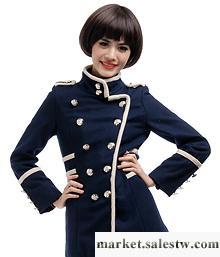 供應海軍風立領雙排扣中長款外套 2012新款秋冬韓版女裝 毛呢大衣404工廠,批發,進口,代購