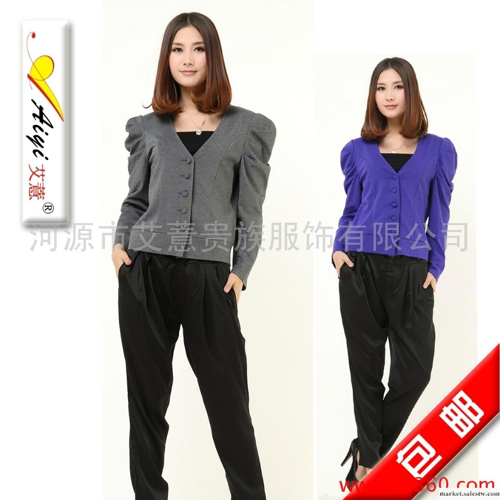 供應【艾薏Aiyi】品牌女裝 春秋新款 V領長袖純色休閑外套0W016工廠,批發,進口,代購