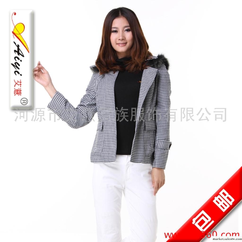 供應【艾薏Aiyi】秋冬裝新品 連帽可卸帽經典黑白細格子女式外套0W011工廠,批發,進口,代購