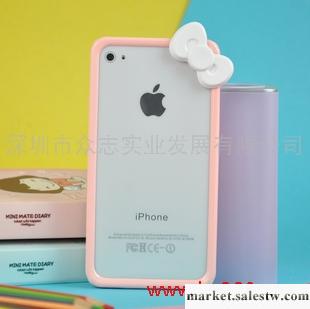 韓國蘋果iphone4S手機殼hello kitty 蝴蝶結信號邊框手機保護套工廠,批發,進口,代購