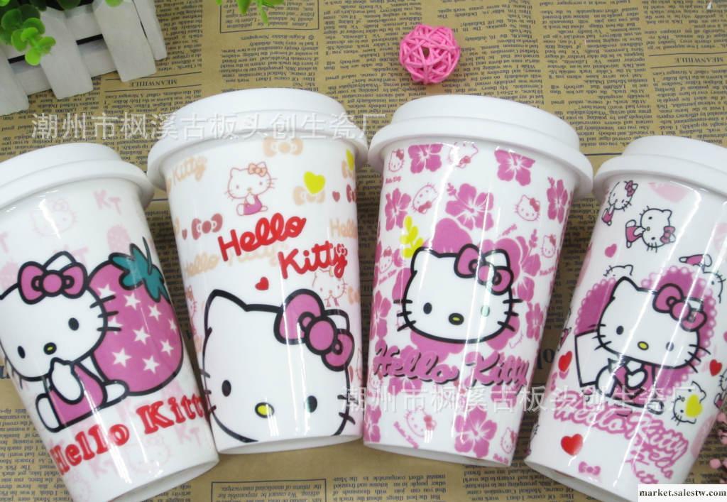Hello Kitty單層杯批發 帶蓋卡通陶瓷杯 星巴克風格 隨手杯工廠,批發,進口,代購