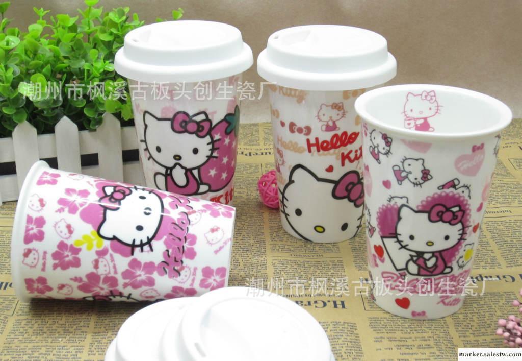 Hello Kitty單層杯 隨手杯 帶蓋卡通陶瓷杯 硅膠蓋 淘寶熱賣工廠,批發,進口,代購