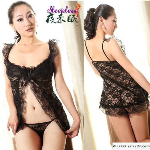 供應夜未眠情趣內衣性感裙裝 QZ1141 伊可人黑色印花開衫透視套裝工廠,批發,進口,代購