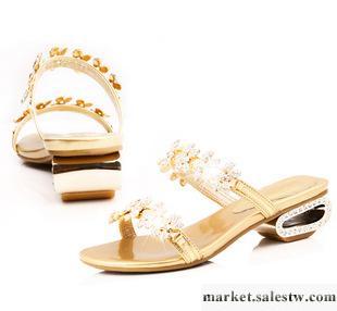 2012夏季時尚女鞋花朵水鉆露趾中跟女涼拖工廠,批發,進口,代購