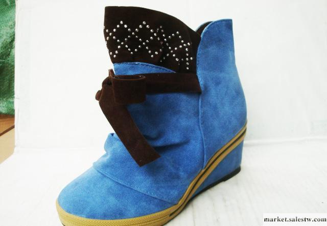 2012新款女鞋單靴 蝴蝶結 水鉆 車縫線 坡跟秋靴 惠東女靴批發工廠,批發,進口,代購