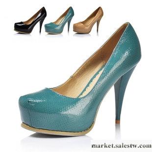 供應2012新款女鞋單鞋超高防水臺時尚方頭高跟鞋細跟藍色漆皮工廠,批發,進口,代購