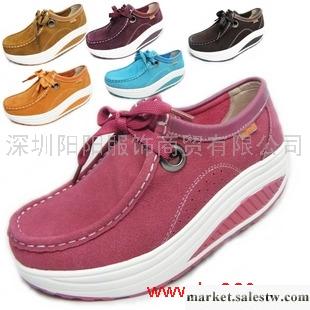 供應女鞋小龍女】春季新款真皮坡跟松糕鞋塑身鞋搖搖鞋增高厚底單鞋女鞋子工廠,批發,進口,代購