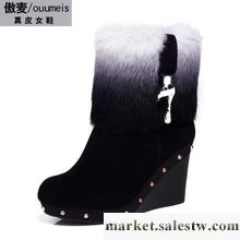 供應傲麥兔毛冬季女鞋坡跟時尚短靴 女雪地靴子女靴真皮棉鞋厚底高跟工廠,批發,進口,代購