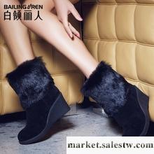供應2012冬季新款時尚短靴女鞋坡跟棉鞋厚底真皮兔毛女靴子雪地靴工廠,批發,進口,代購