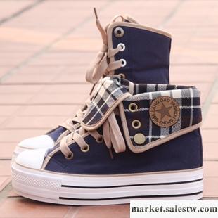 供應【13元】2012新款女鞋火爆熱賣秋厚底松糕鞋韓版鞋帆布鞋高幫休閑鞋潮單鞋工廠,批發,進口,代購