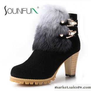 供應女靴子sounfun 秋冬新款短靴真皮高跟女靴子厚底雪地靴女鞋兔毛靴女057工廠,批發,進口,代購