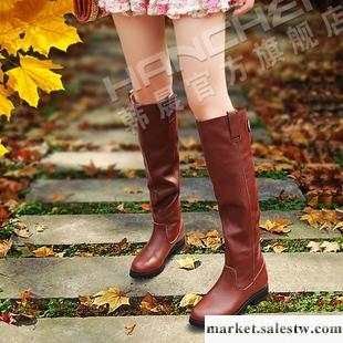 供應韓晨秋冬新款品真皮女鞋長靴平跟牛皮機車靴長筒靴高筒靴騎士靴子工廠,批發,進口,代購