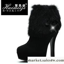 供應女鞋靴子新款2012冬季兔毛短靴女高跟鞋真皮粗跟防水臺裸靴工廠,批發,進口,代購