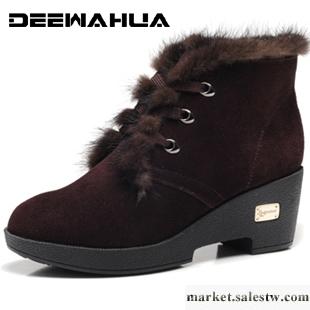 供應2012新款真牛皮棉鞋貂毛高坡跟秋冬短靴女鞋馬丁靴厚底雪地靴工廠,批發,進口,代購