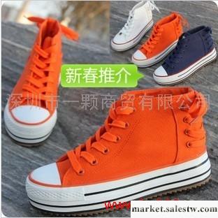 甜美糖果色韓版帆布鞋女鞋桔色高幫鞋女厚底鞋 休閑鞋 增高鞋工廠,批發,進口,代購