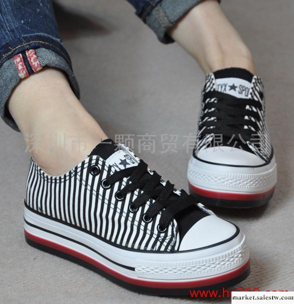 歐美小條紋色拼接帆布鞋女鞋厚底松糕鞋休閑鞋增高鞋 可增高3.5CM工廠,批發,進口,代購