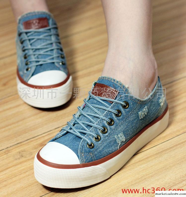 2012人氣款牛仔破洞低幫帆布鞋女鞋厚底松糕鞋 韓版厚底休閑鞋女工廠,批發,進口,代購