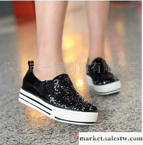 港臺明星范亮片松糕厚底休閑鞋女鞋一腳蹬懶人帆布鞋厚底松糕鞋工廠,批發,進口,代購