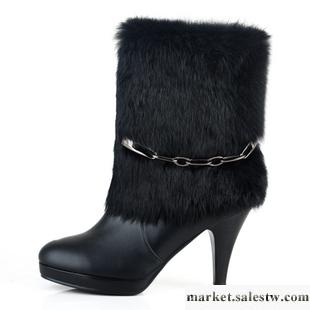 供應正品短靴 女鞋高跟真皮厚底 兔毛毛靴冬靴粗跟防水臺中筒靴女靴子工廠,批發,進口,代購