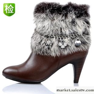 供應時尚女鞋秋冬真皮女式靴子頭層牛皮絨里水鉆高跟鞋兔毛短靴工廠,批發,進口,代購