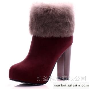 供應邁妍女鞋秋冬新款兔毛短靴真皮及裸靴高跟粗跟防水臺女冬靴子婚鞋工廠,批發,進口,代購