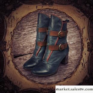 供應阿卡新款女鞋鞋帶環繞臘染牛皮復古中筒高跟靴-XD10921DU工廠,批發,進口,代購