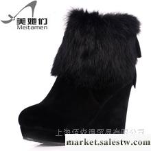 供應佰森得 美她們 2012秋冬新款真皮厚坡跟女鞋兔毛防寒保暖雪地靴短靴工廠,批發,進口,代購