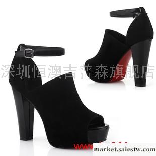 供應新風尚紫郁2012春新款女鞋真皮ol高跟鞋歐美防水臺粗跟魚嘴鞋涼鞋工廠,批發,進口,代購