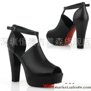 供應紫郁2012新款女鞋春歐美英倫粗跟高跟鞋魚嘴女鞋真皮厚底涼鞋子工廠,批發,進口,代購