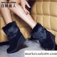 供應坤敏 2012冬季新款時尚短靴女鞋坡跟棉鞋厚底真皮兔毛女靴子雪地靴112R工廠,批發,進口,代購