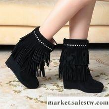 供應坤敏   2012秋冬新款流蘇靴子 真皮坡跟高跟中筒靴 女鞋女靴工廠,批發,進口,代購