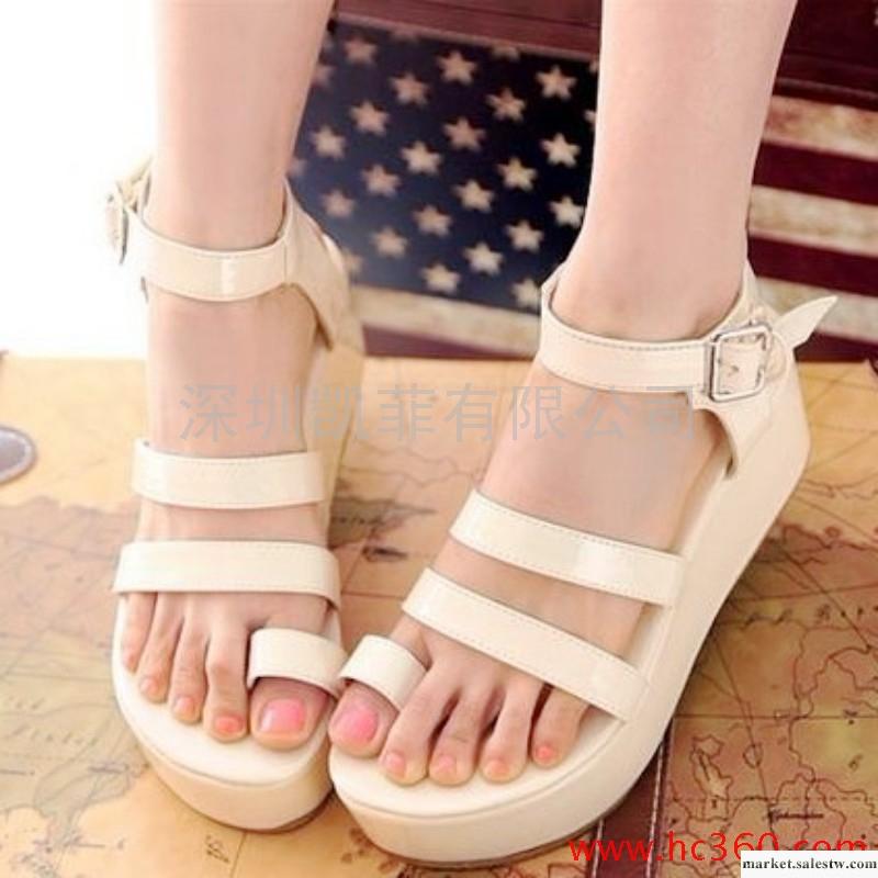 包郵~新款套趾坡跟涼鞋 女鞋 厚底亮面 后扣帶簡約大氣松糕 涼鞋工廠,批發,進口,代購