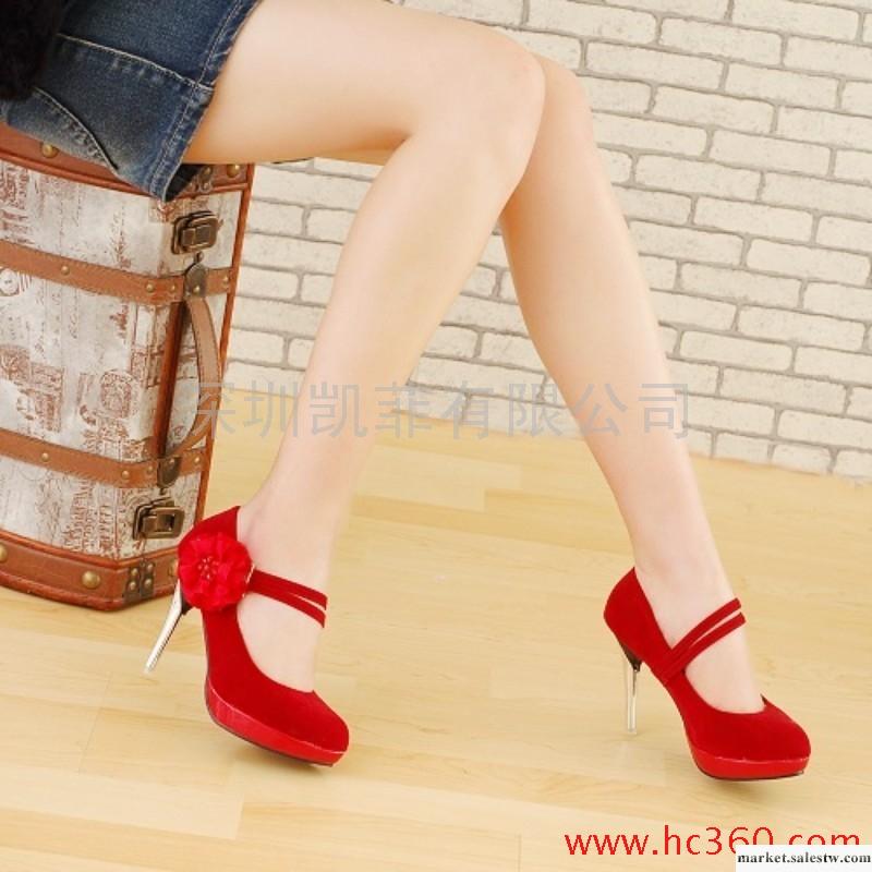 包郵 2012新款女鞋 防水臺 花朵 單鞋新娘鞋 紅色 高跟鞋 婚鞋工廠,批發,進口,代購