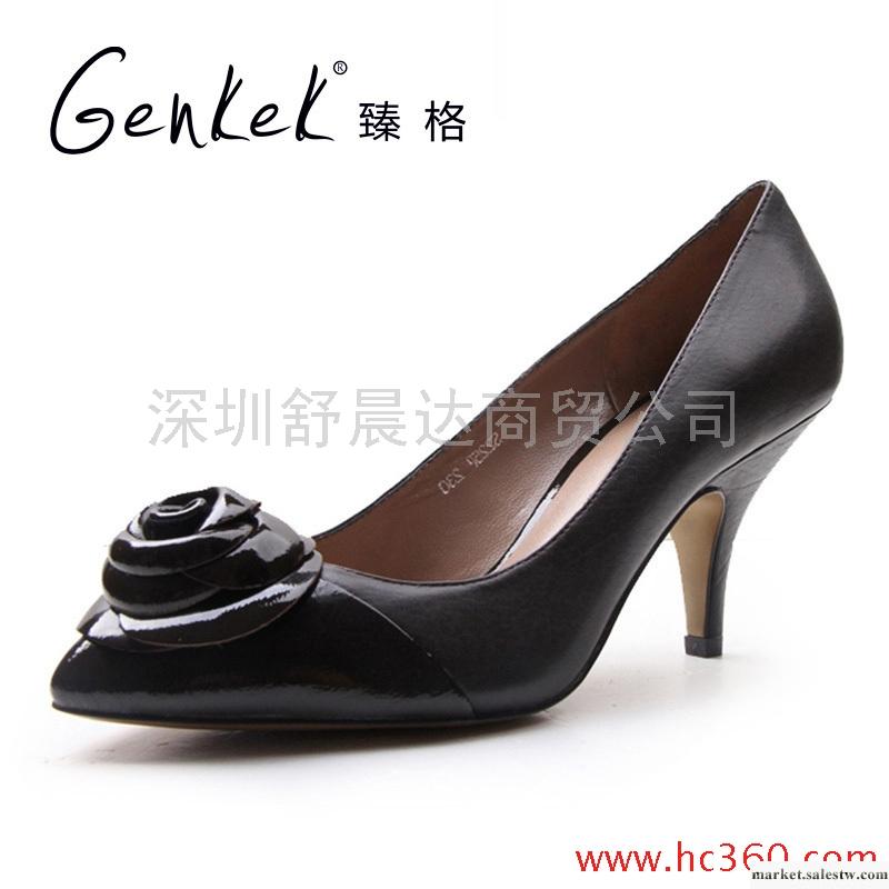 臻格 全手工舒適高貴胎牛皮花朵時尚高跟鞋 女鞋工廠,批發,進口,代購
