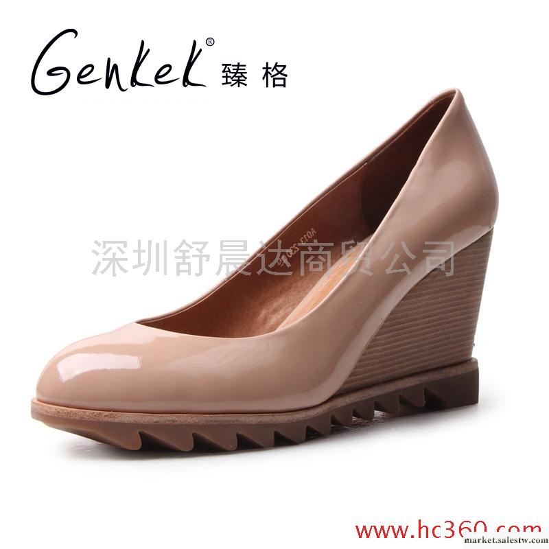 臻格 時尚個性糖果色淺口鞋牛漆皮坡跟鞋單鞋女鞋工廠,批發,進口,代購