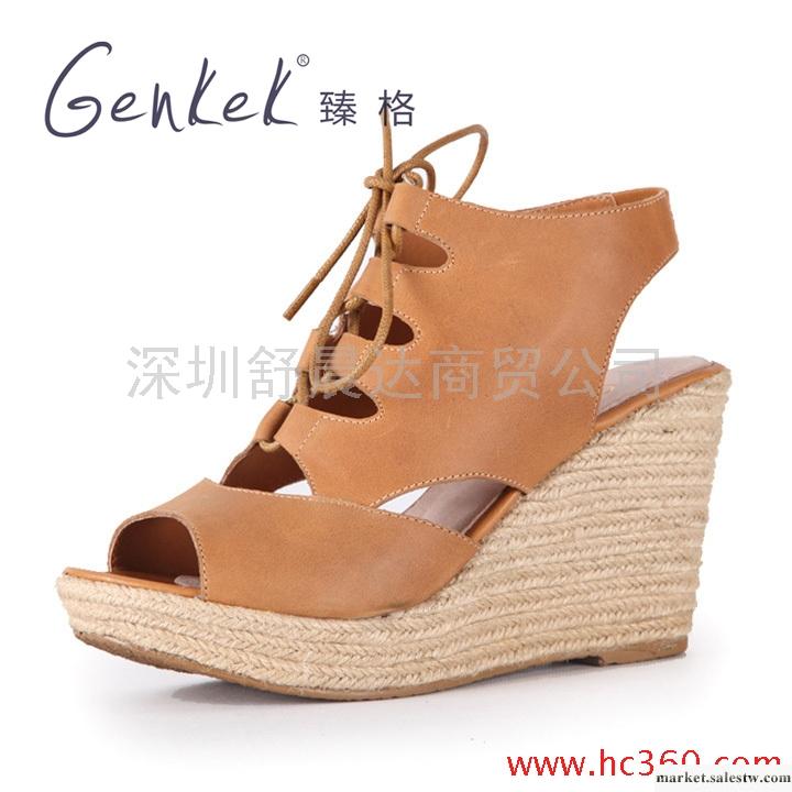 臻格 夏季羅馬風交叉綁帶魚嘴鞋坡跟涼鞋系帶女鞋工廠,批發,進口,代購