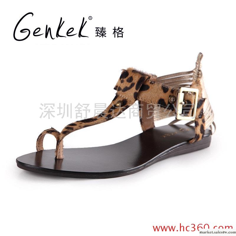 臻格 性感時尚豹紋套趾馬毛平底涼鞋夏款平跟女鞋工廠,批發,進口,代購