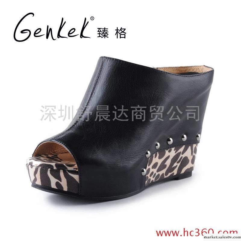 臻格 性感豹紋厚底松糕鞋涼鞋魚嘴鞋鉚釘坡跟女鞋工廠,批發,進口,代購