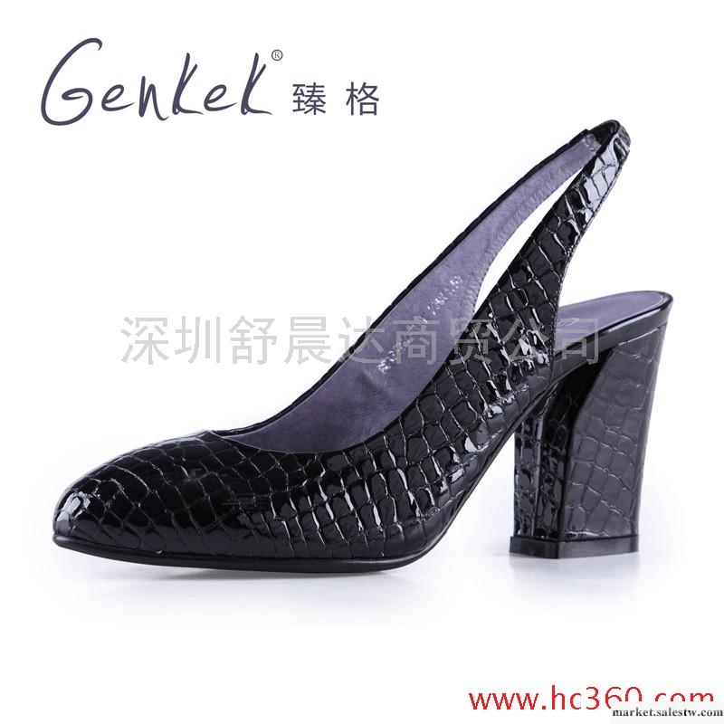 臻格 全牛漆皮蛇紋尖頭粗跟高跟鞋夏款時尚女鞋工廠,批發,進口,代購