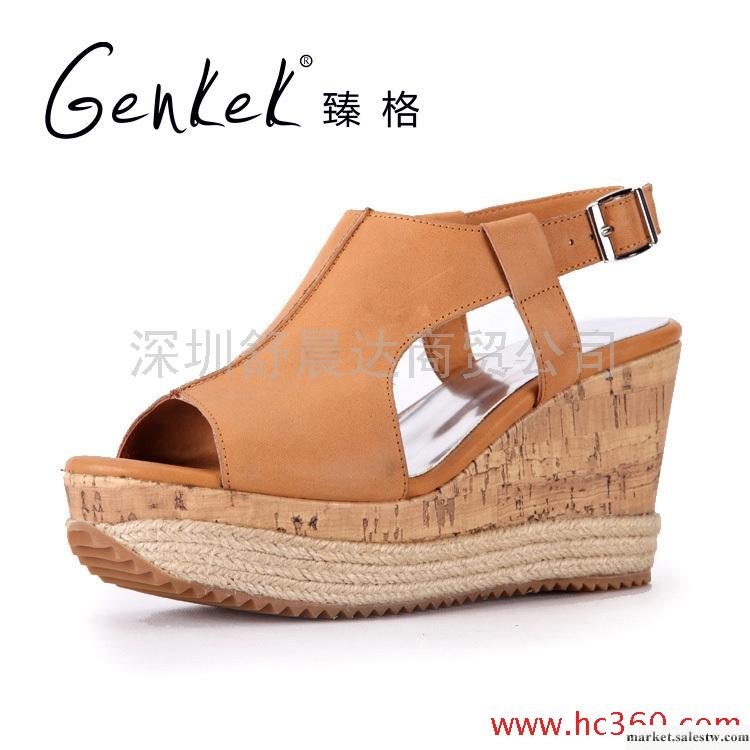 臻格 牛皮麻繩厚底松糕鞋涼鞋坡跟魚嘴女鞋工廠,批發,進口,代購
