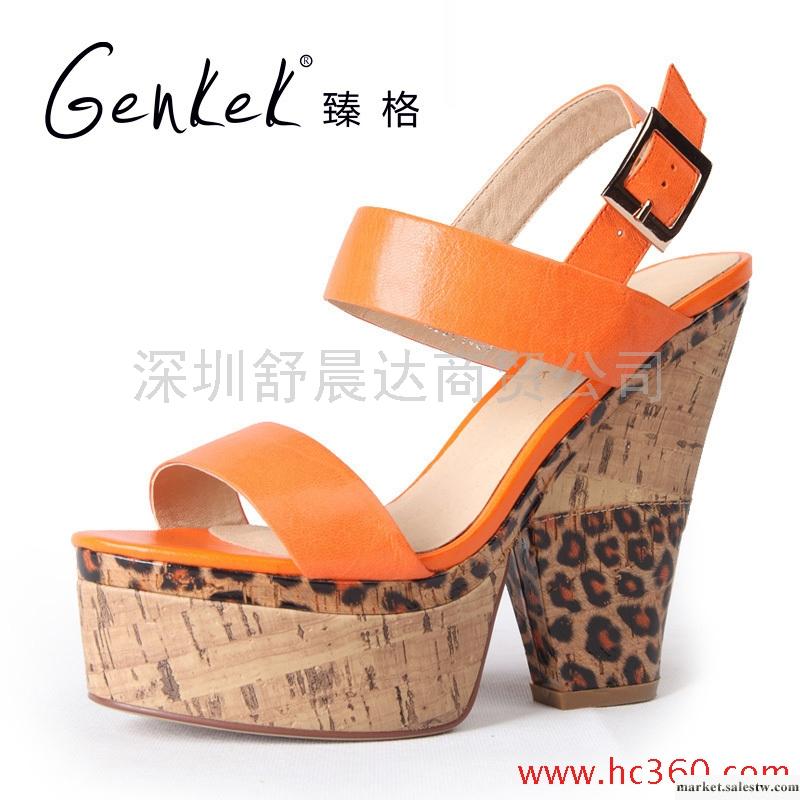 臻格2012新品全真皮露趾木紋高跟水臺時尚涼鞋女鞋工廠,批發,進口,代購