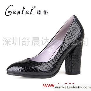 臻格 白領時尚全漆皮尖頭淺口粗跟高跟鞋單鞋女鞋工廠,批發,進口,代購