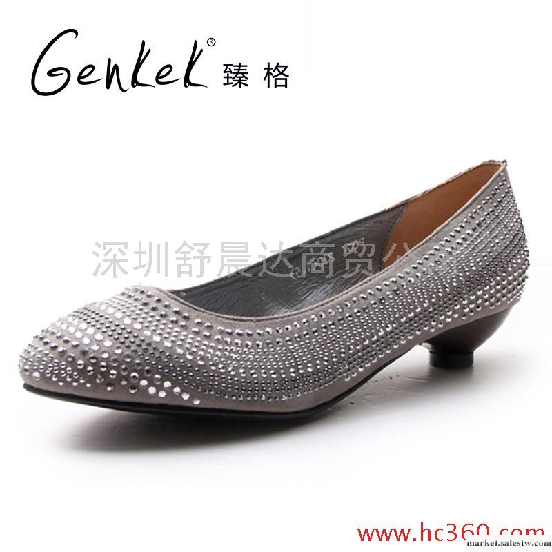 臻格 牛皮低跟鑲水鉆民族風淑女時尚單鞋女鞋工廠,批發,進口,代購