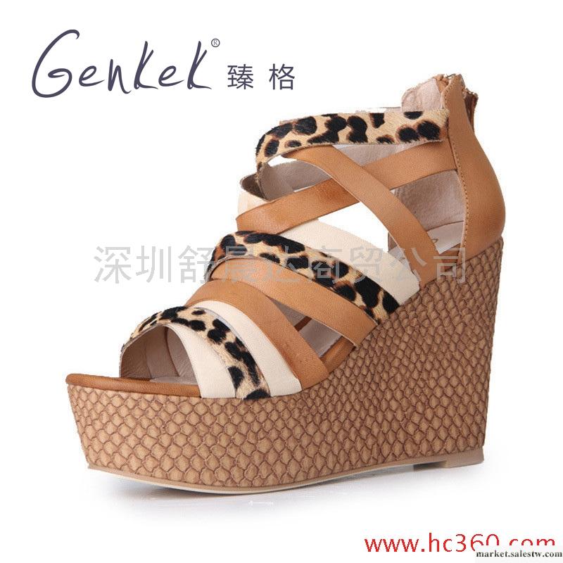 臻格 時尚豹紋防水臺厚底涼鞋超高坡跟女鞋工廠,批發,進口,代購
