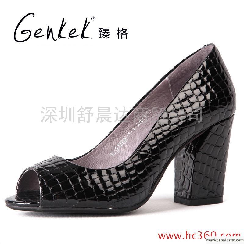 臻格2012新品全真皮魚嘴粗跟OL通勤時尚魚嘴女鞋工廠,批發,進口,代購